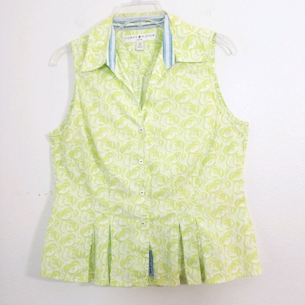 Tommy Hilfiger lime geo peplum pleat tank top 12 P